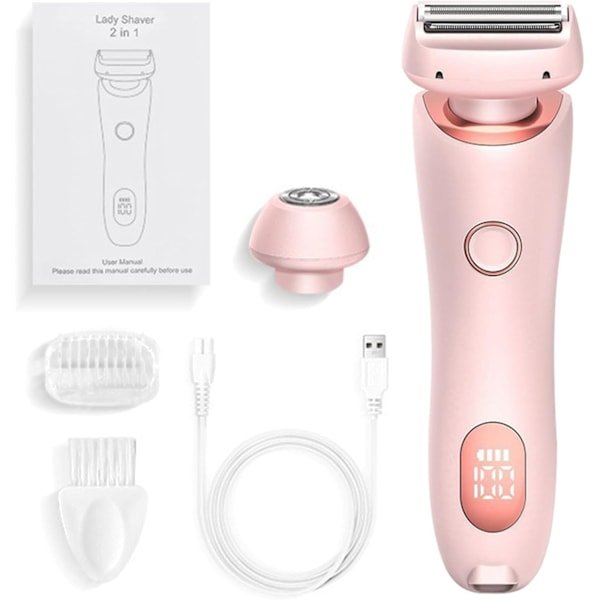 Elektrisk barbermaskine til kvinder, smertefri elektrisk barbermaskine, 2 i 1 smertefri hårfjerner og barbermaskine, vandtæt våd og tør til ansigt, bikinilinje, armhuler