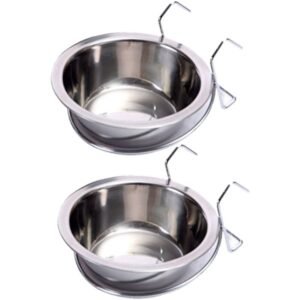 Hængende Dyre Skål, Hundebur, 2 Pakker Rustfrit Stål Vand- og Foder Skål til Hunde og Katte i et Bur
