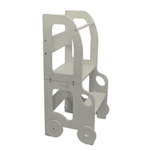 Køkkentrappe / montessori-læringstårn: bord, stol og trappe i ét til barn, grå
