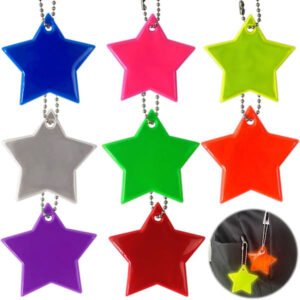 8 stk. Reflekterende Stjerner, Reflektorvedhæng, Sikkerhedsreflektorer, 5,5 cm / 2,2 tommer, 8 farver, Til Tøj, Rygsække, Bagage, Barnevogne, Rullestole