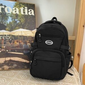 Enkel All-Match Skoletaske til Studerende, Simpel All-Match Skoletaske til Piger, Stor Kapacitet, Lille Frisk Skuldertaske, Pigernes Rygsæk - Sort