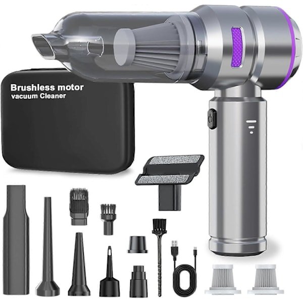 Højeffekt mini støvsuger, genopladelig håndholdt bærbar ledningsfri støvsuger til bil hjem (sølv lilla)