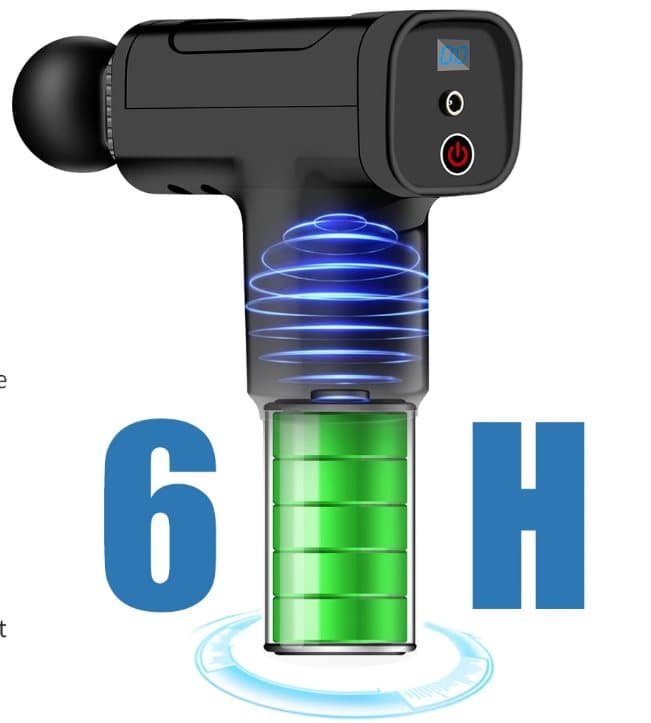Massagepistol, Isports massageapparat, muskelmassagepistol med 12 hastigheder op til 3200 rpm og 6 massagehoveder
