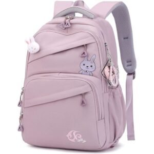 Simpel ensfarvet skoletaske til teenagepiger, multi-lomme rygsække til grundskolepiger, afslappet rygsæk til hverdagsbrug [HK]