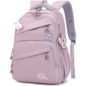 Solid farvet skoletaske til teenagepiger, rygsække med flere lommer til piger i folkeskolen, afslappet rygsæk til hverdagsbrug