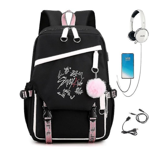 Stray Kids Combo Around The Same USB Rygsæk Skoletaske Rygsæk Koreansk Student Mænds Og Kvinders Tasker