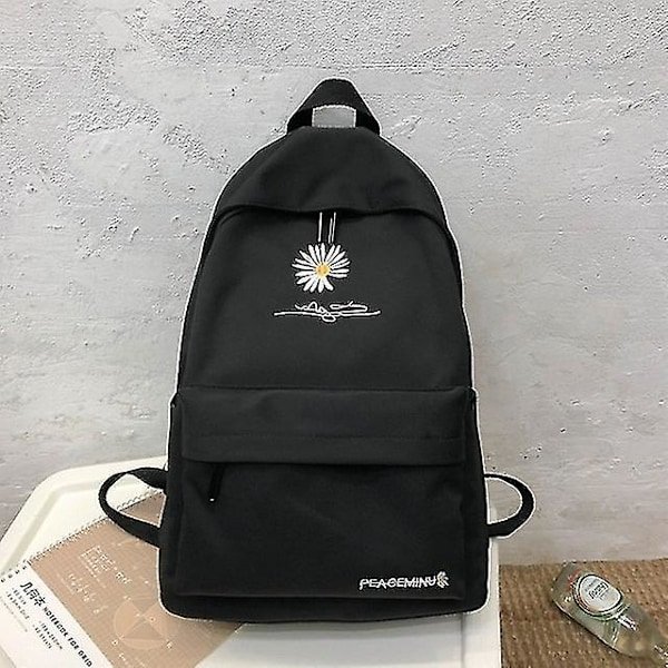 Teenage Skoletaske Piger Printet Skoletaske Sort Sød Blomst Nylon Rygsæk