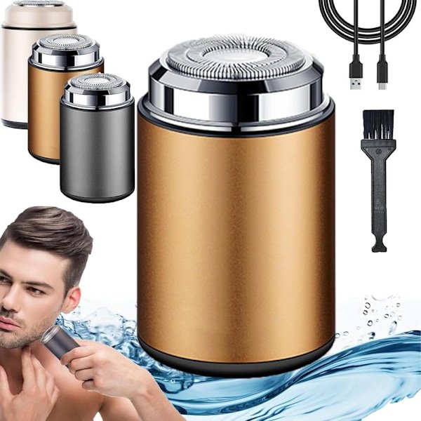 Mini Elektrisk Barbermaskine, Bærbar Mini Elektrisk Barbermaskine til Mænd, Vandtæt Barbermaskine Elektrisk Skægtrimmer til Hjemmet, Bil, Kontor, Forretningsrejse (Guld)