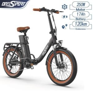 Onesport OT16 elcykel, rækkevidde 120 km, 20*3 tommer dæk, 250W motor, 17Ah batteri-sort