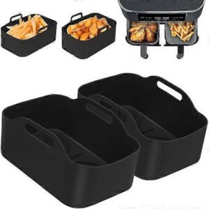 2 stk. silikoneforme til dobbelte airfryere, silikonekurv til dobbelt airfryer, airfryer-stativ, tilbehør til airfryer, ovn og mi