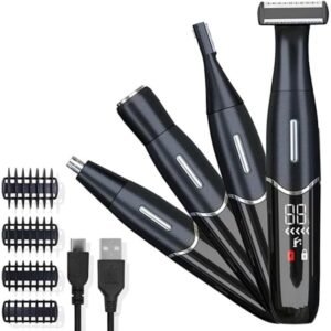 4-i-1 Elektrisk Hårfjerningsenhed Unisex, Barbermaskine, Øjenbrynstrimmer, Ansigtstrimmer, Næsetrimmer, USB Genopladelig & Vandtæt
