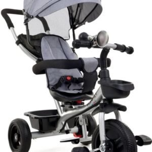Barnevogn trehjulet cykel - børnecykel med solskærm - grå