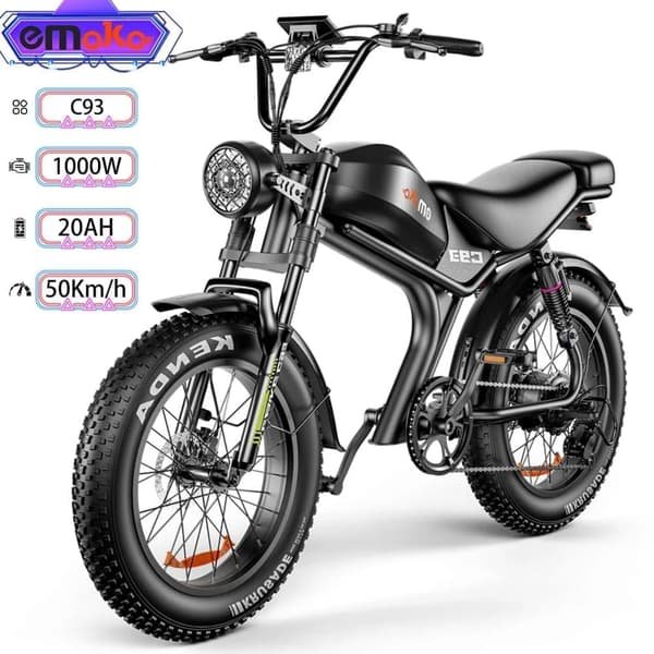 EMOKO C93 fuld affjedret elcykel, 1000W, 20AH, 50 km/t, elektrisk mountainbike, sort