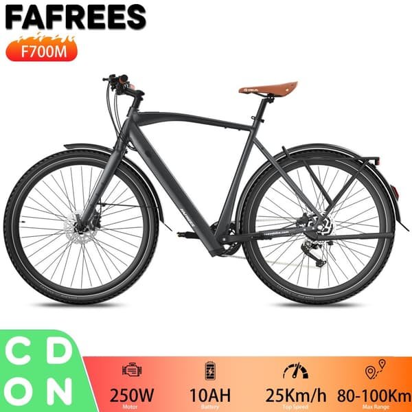 Fafrees F700M City Elcykel - Hydrauliske Bremser - 100 km Rækkevidde - 150 kg Maksimal Belastning - Ingen Accelerator - Sort