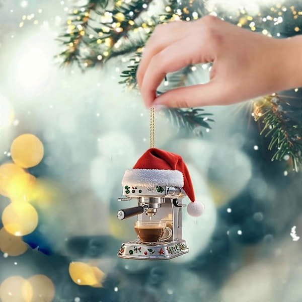 Julepynt Kaffemaskine Vedhæng Med Julemandshat Julefrokostpynt Juletræsvedhæng