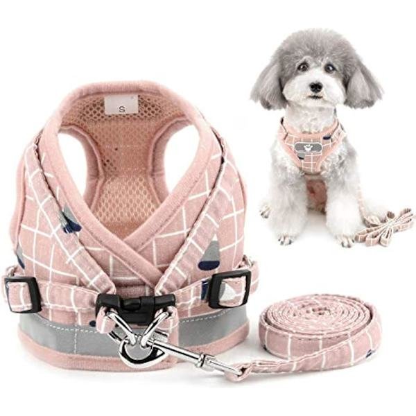 No-Pull lille hundesele og snorsæt, justerbar refleksiv step-in Chihuahua vestsele, mesh hvalpejakke til drenge, piger, kæledyrshunde, katte, pink L