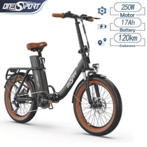 Onesport OT16 elcykel, rækkevidde 120 km, 20*3 tommer dæk, 250W motor, 17Ah batteri-sort