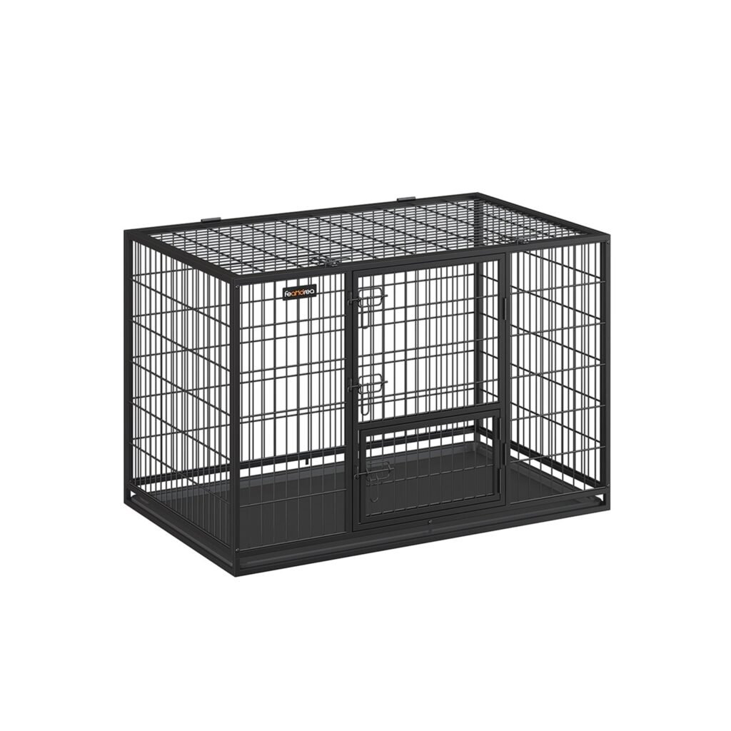 Rootz Heavy Duty Hundebur - Kæledyrsbur - Stålkennel - Rummeligt interiør - Let adgangsdøre - Aftagelig bakke - 122 cm x 74,5 cm x 80,5 cm - Sort