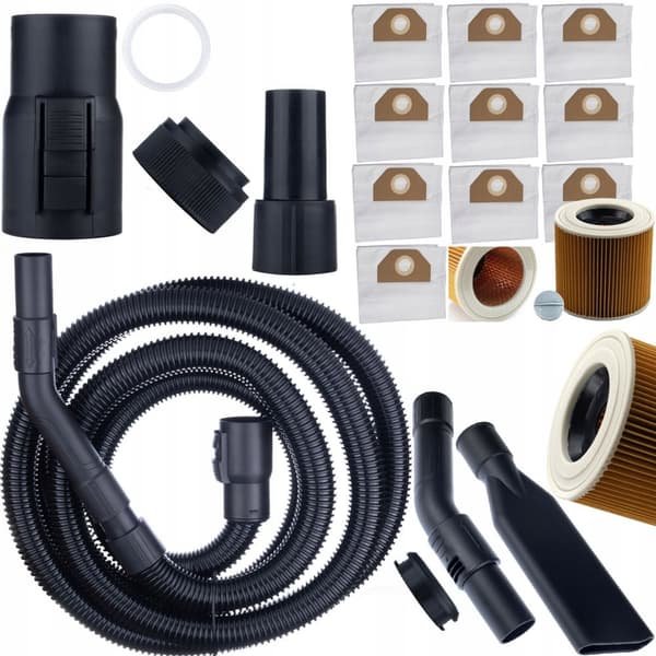 Rosfix Sæt med 10 poser + Filter til Kärcher WD3, WD2 støvsuger + Slange til Kärcher støvsuger 4m