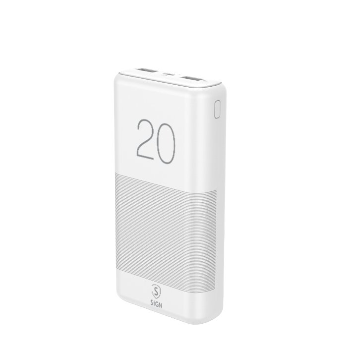 SiGN Ekstremt Kraftfuld Q.C Powerbank 20000mAh, 2.1A - Hvid