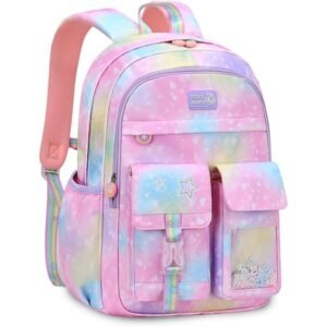 Sød drømmende lyserød børnerygsæk, galakse, skoletaske, pige, skoletaske, skoletaske, dagstaske med brystrem