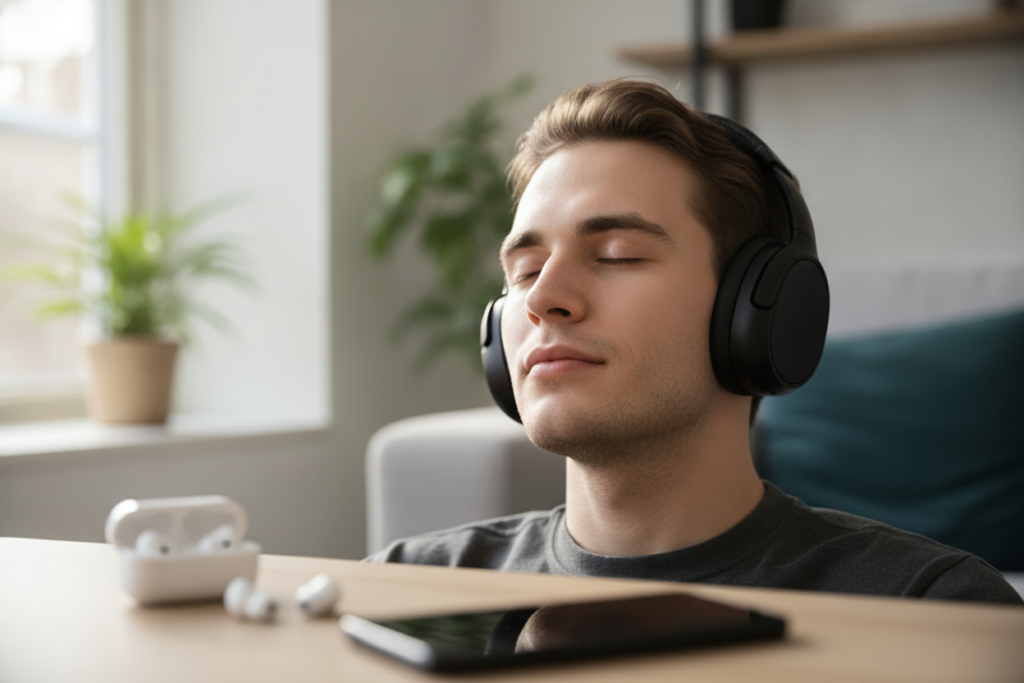 Photorealistic lifestyle photo, close-up: a young adult sitting